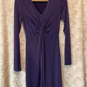 Daisy Fuentes Blue Sheath Dress with V-Neck and Long Sleeves